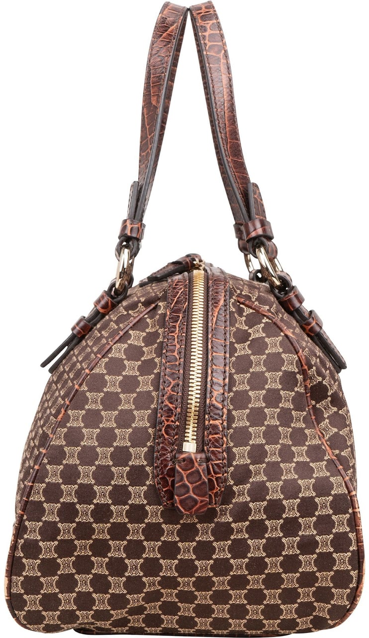 Celine Macadam Monogram Canvas Croc Optic Bowler Handbag Bruin
