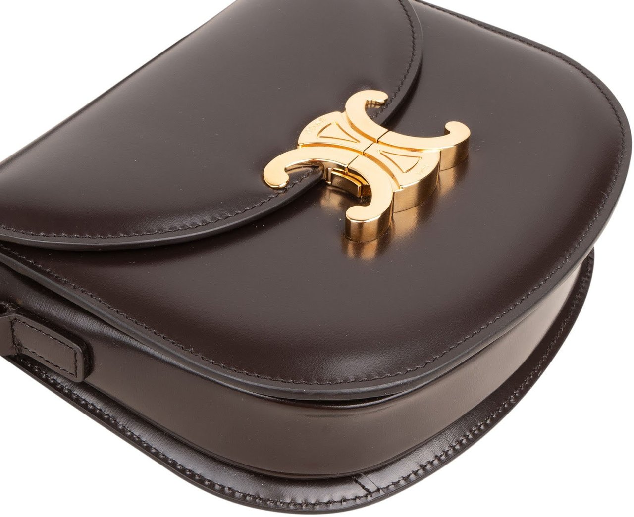 Celine Shiny Calfskin Teen Triomphe Crossbody Bag Bruin