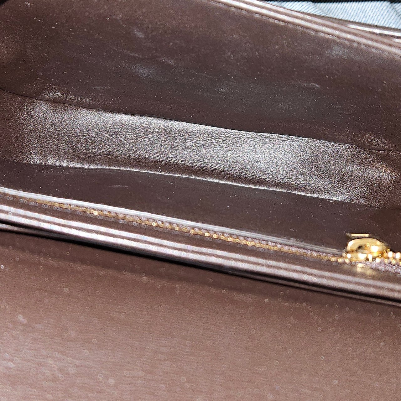 Celine Shiny Calfskin Teen Triomphe Crossbody Bag Bruin