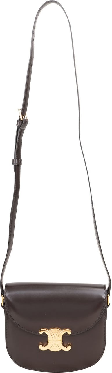 Celine Shiny Calfskin Teen Triomphe Crossbody Bag Bruin