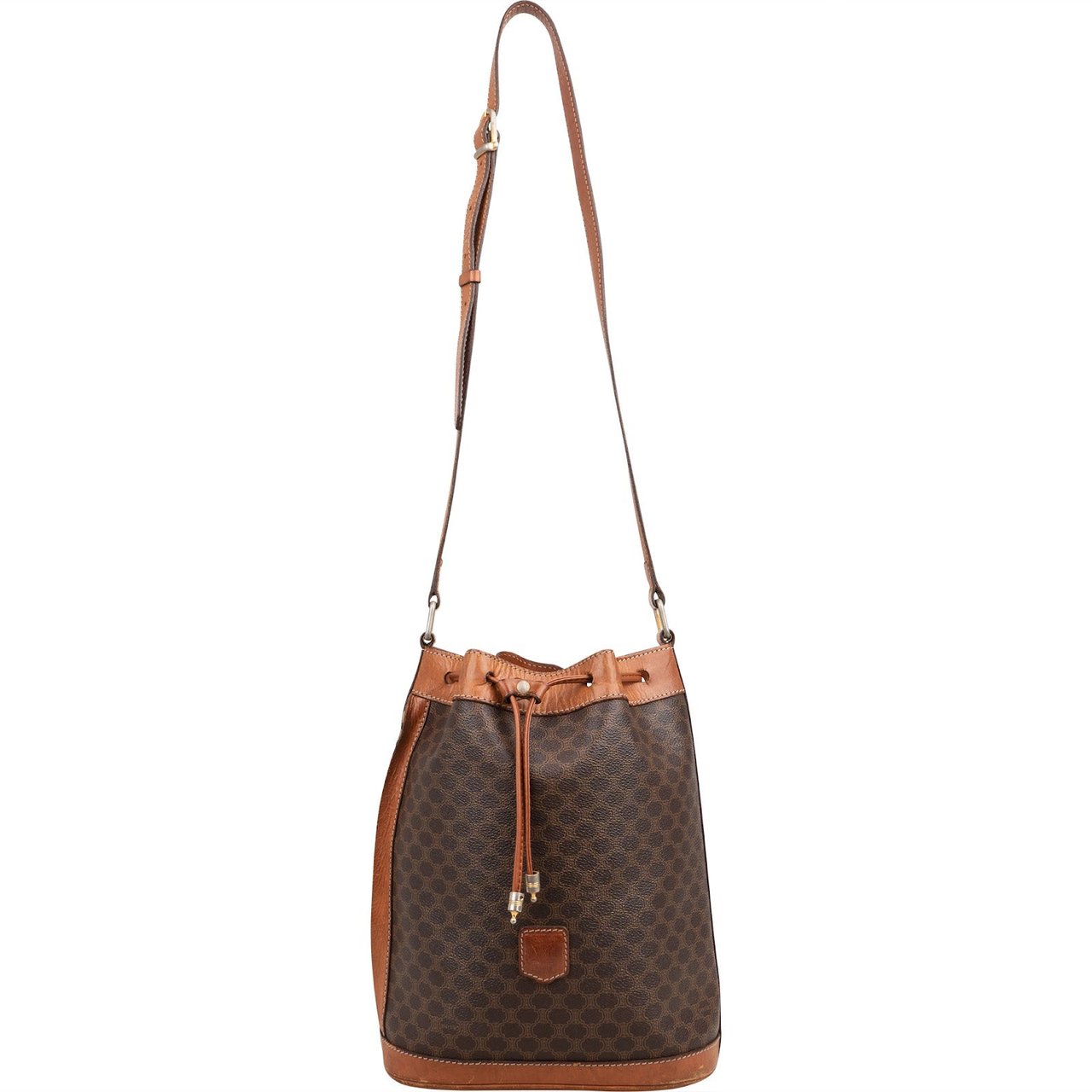 Celine Macadam Canvas Bucket Crossbody Bag Bruin