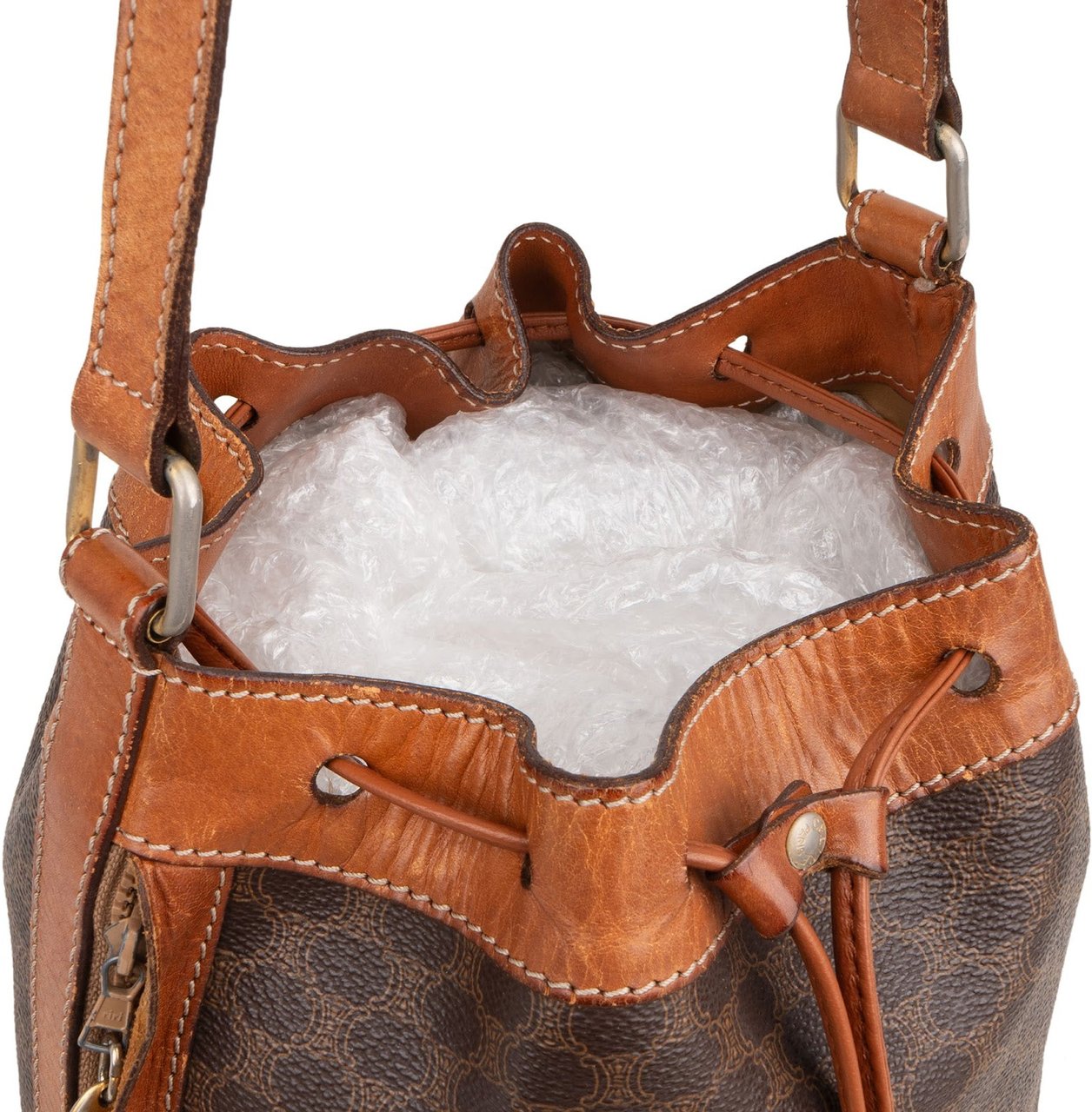 Celine Macadam Canvas Bucket Crossbody Bag Bruin