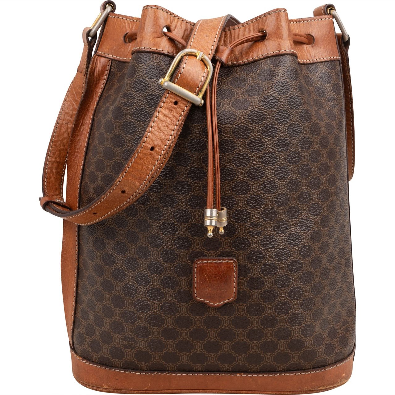 Celine Macadam Canvas Bucket Crossbody Bag Bruin