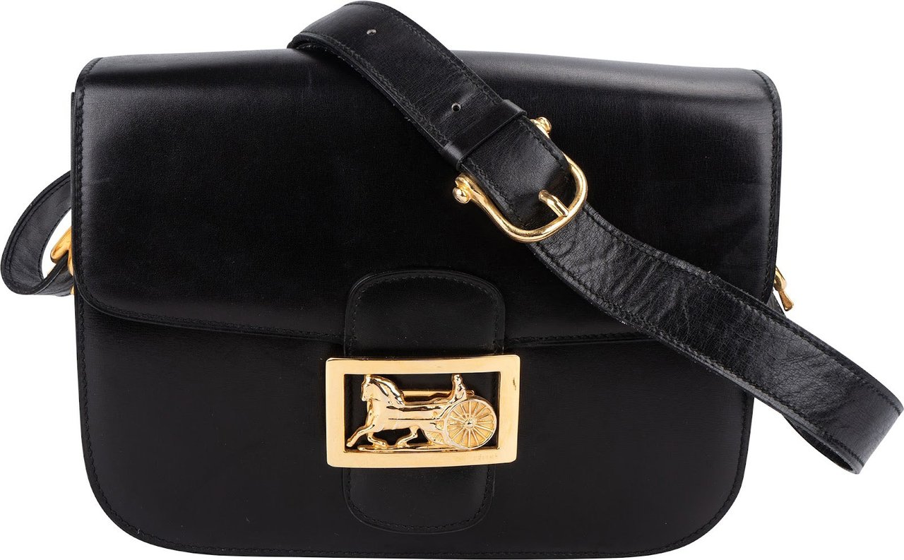 Celine Celine Boxcalf Horse Carriage Triomphe Shoulder Bag Zwart