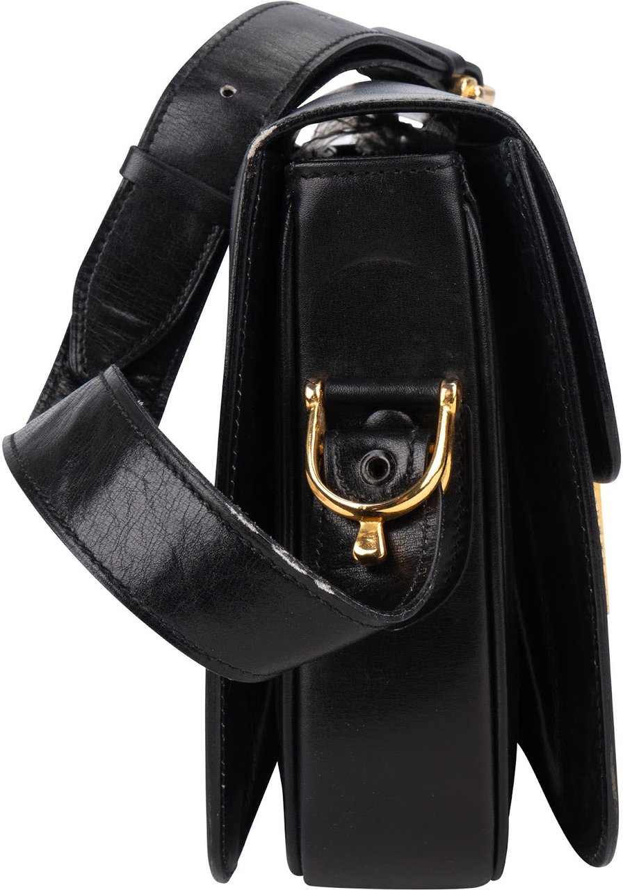 Celine Celine Boxcalf Horse Carriage Triomphe Shoulder Bag Zwart