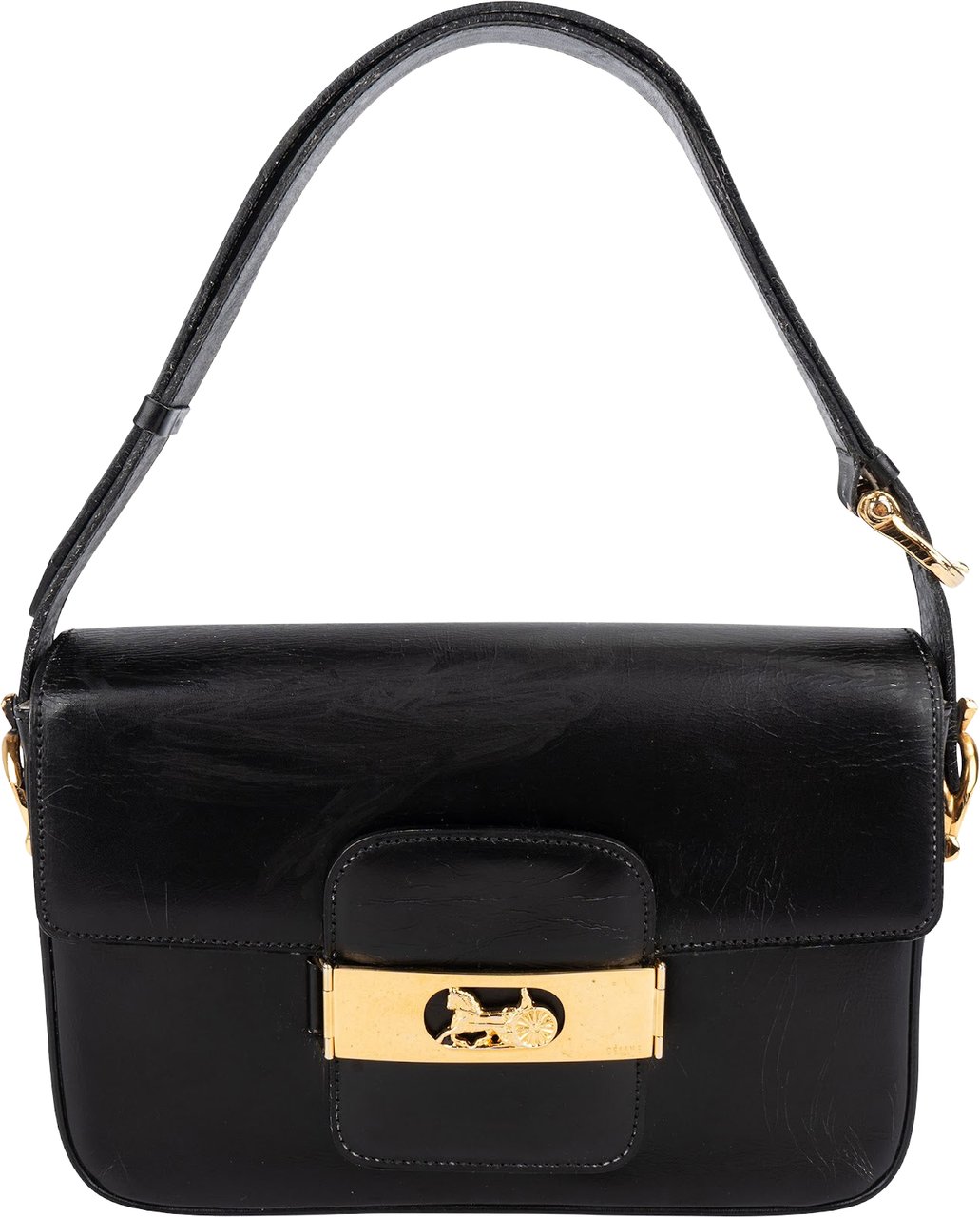 Celine Celine Black Leather Triomphe Shoulder Bag Zwart