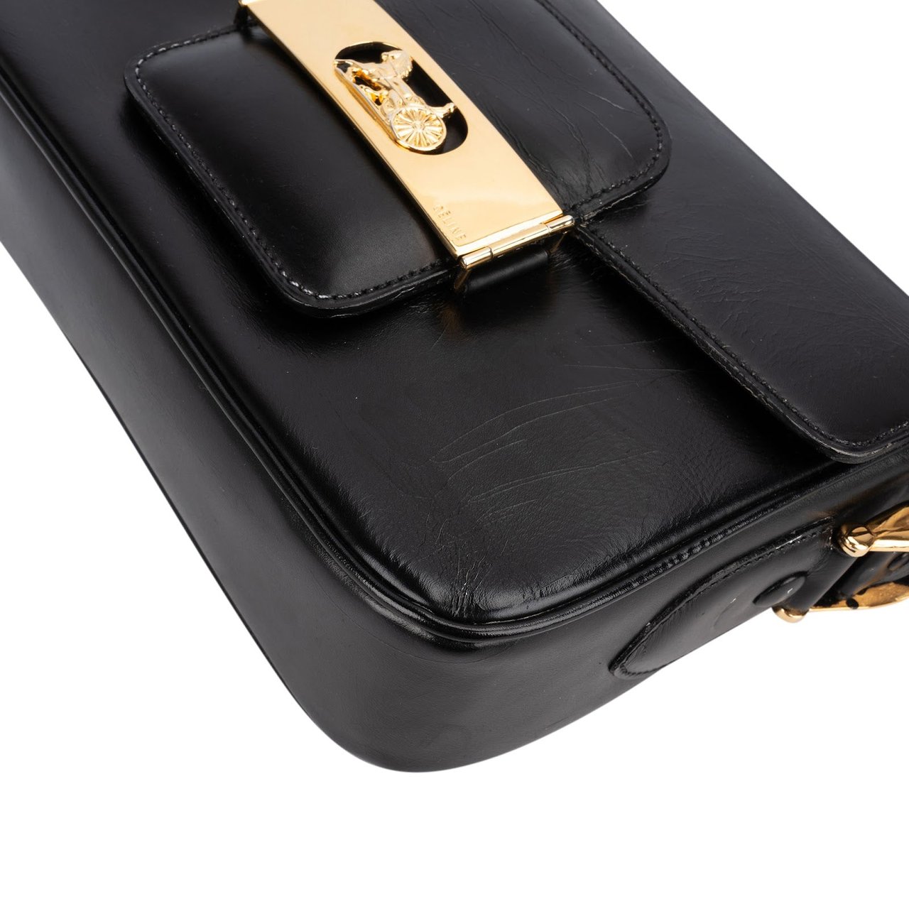Celine Celine Black Leather Triomphe Shoulder Bag Zwart