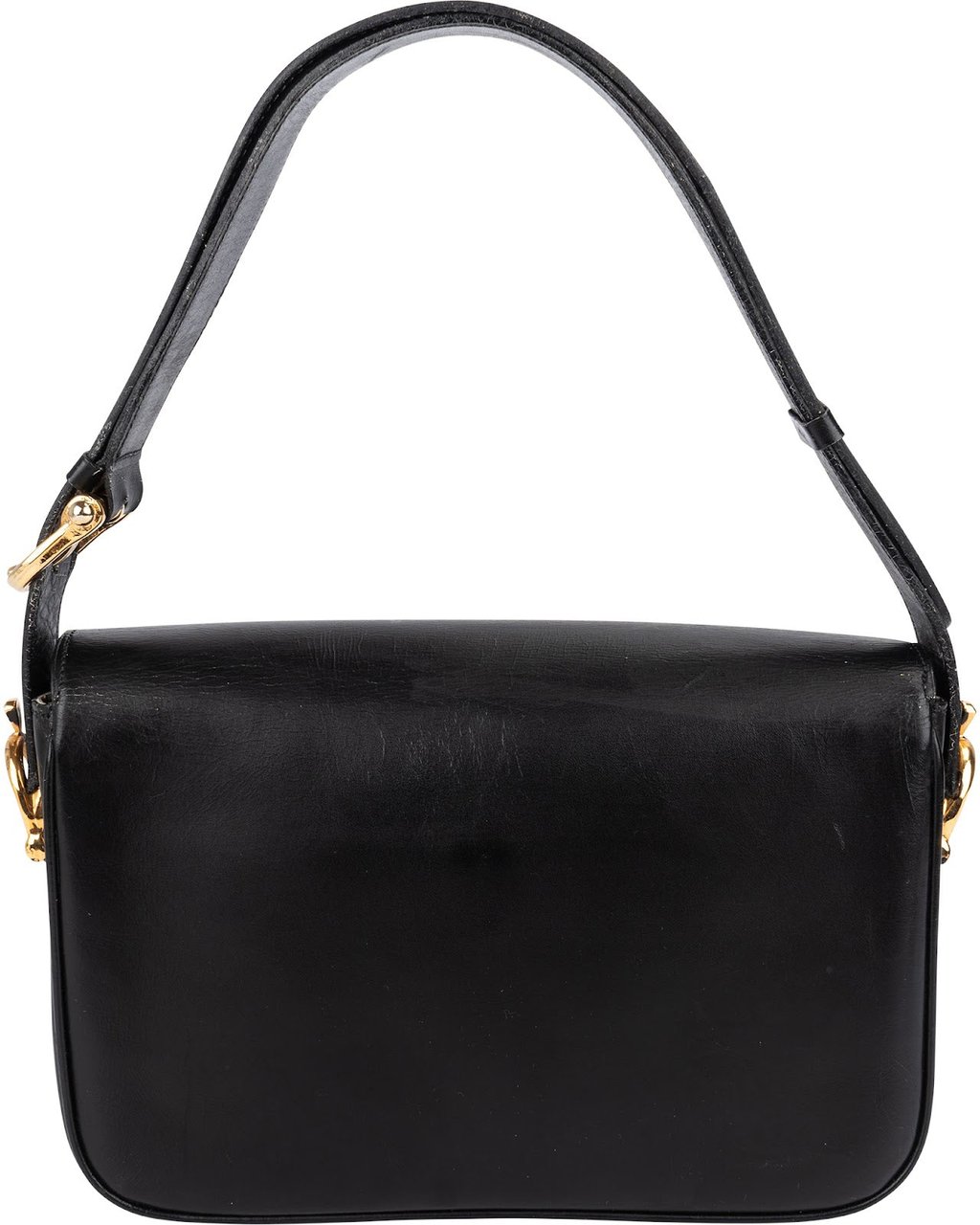 Celine Celine Black Leather Triomphe Shoulder Bag Zwart