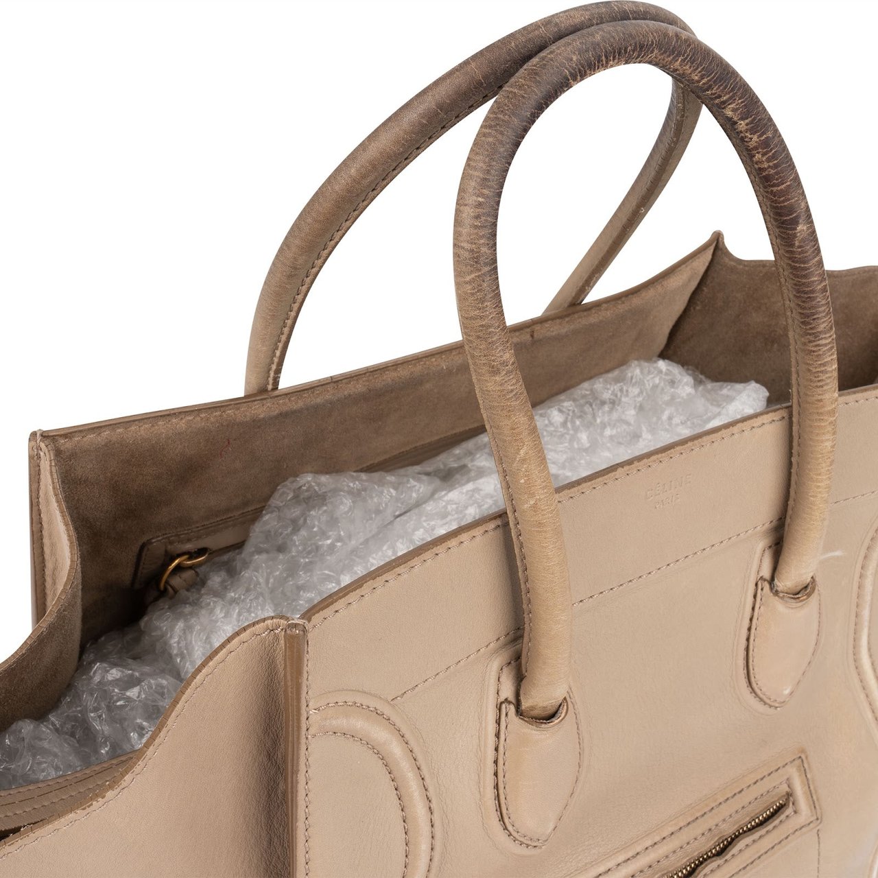 Celine Céline Drummed Calfskin Phantom Handbag Beige