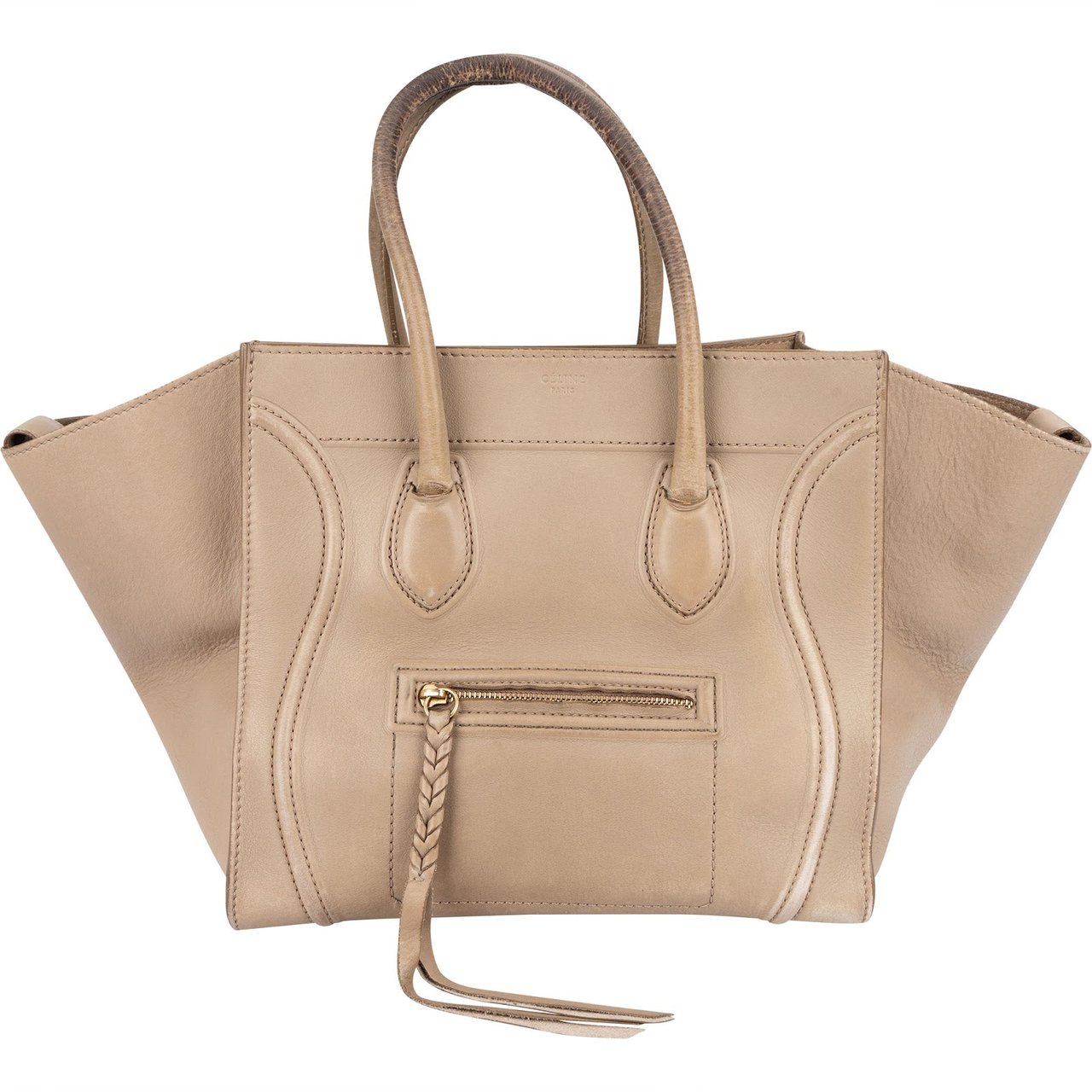 Celine Céline Drummed Calfskin Phantom Handbag Beige