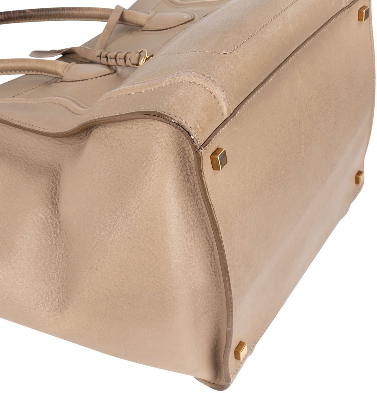 Celine Céline Drummed Calfskin Phantom Handbag Beige