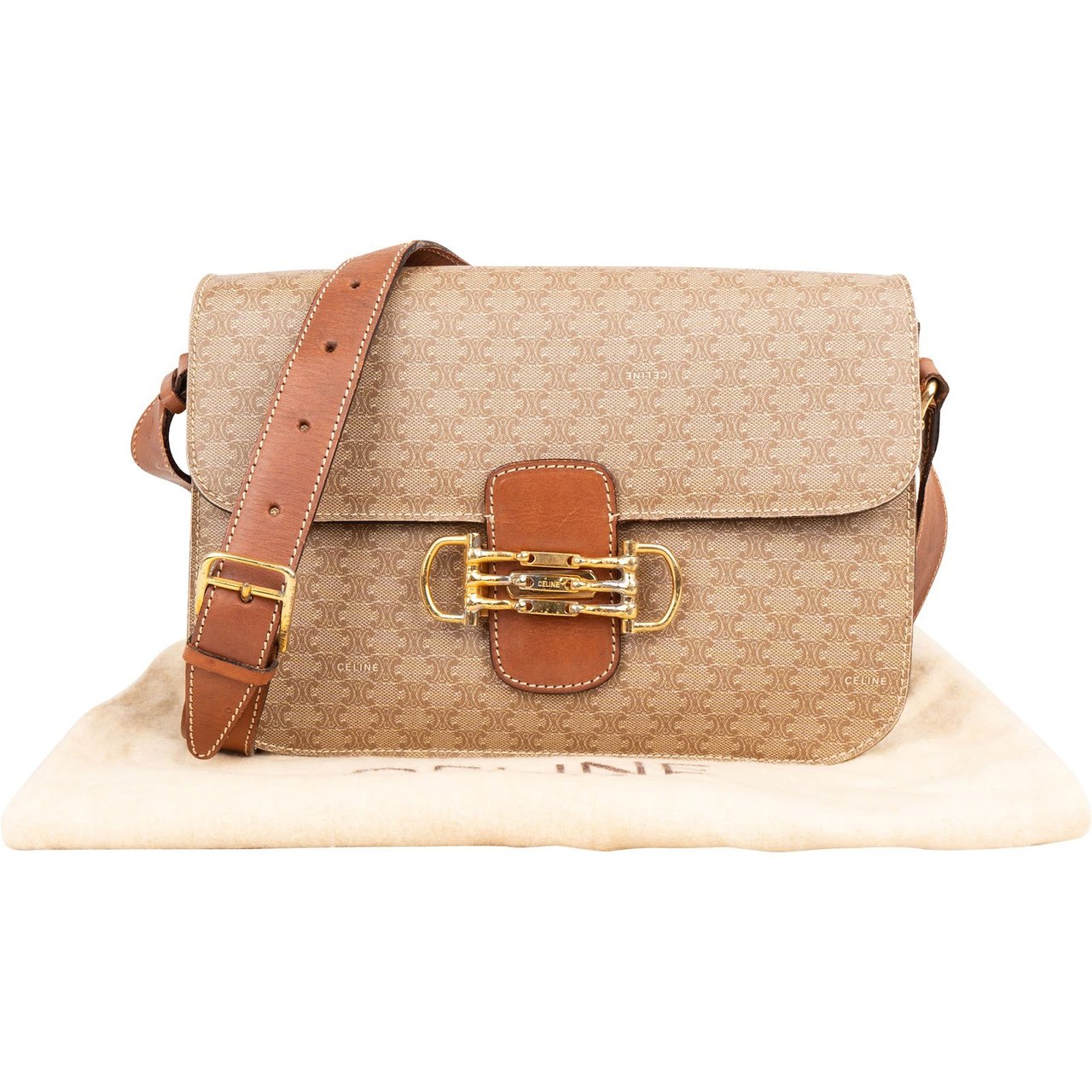 Celine Monogram Macadam Triomphe Crossbody Bag Beige
