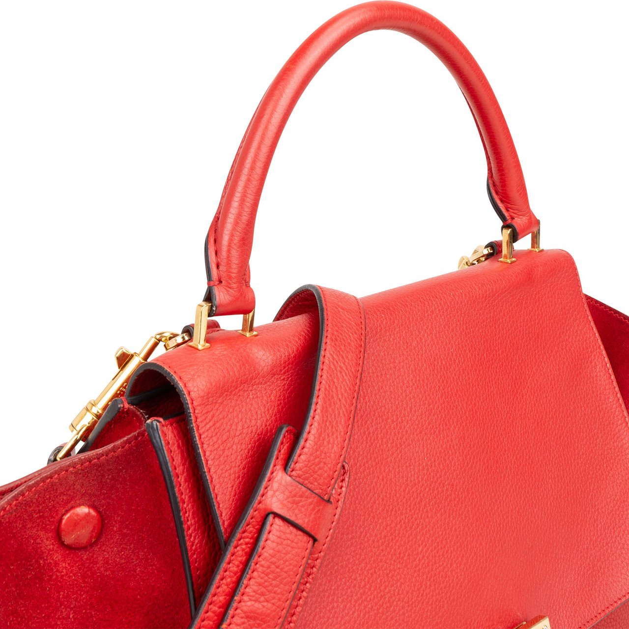 Celine Céline Grained Calfskin Suede Trapeze Handbag Rood