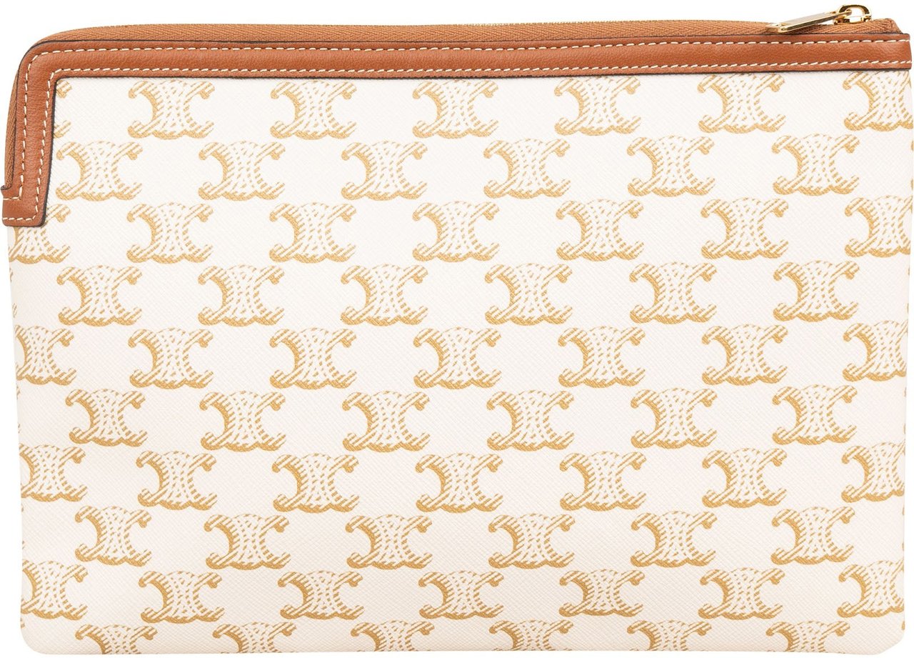Celine Triomphe Monogram Canvas Clutch Wit