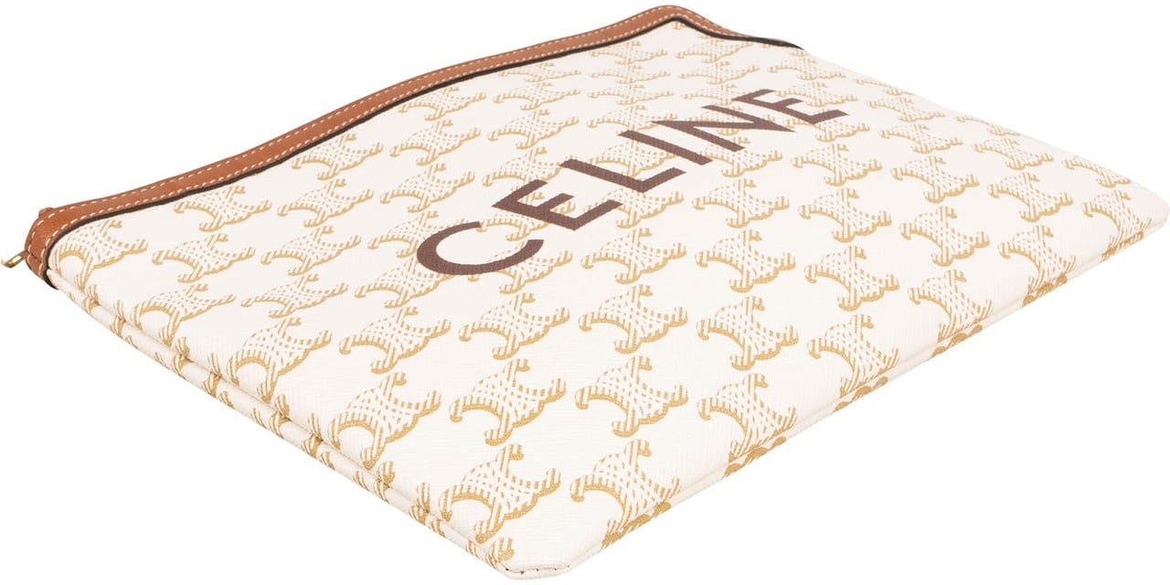 Celine Triomphe Monogram Canvas Clutch Wit