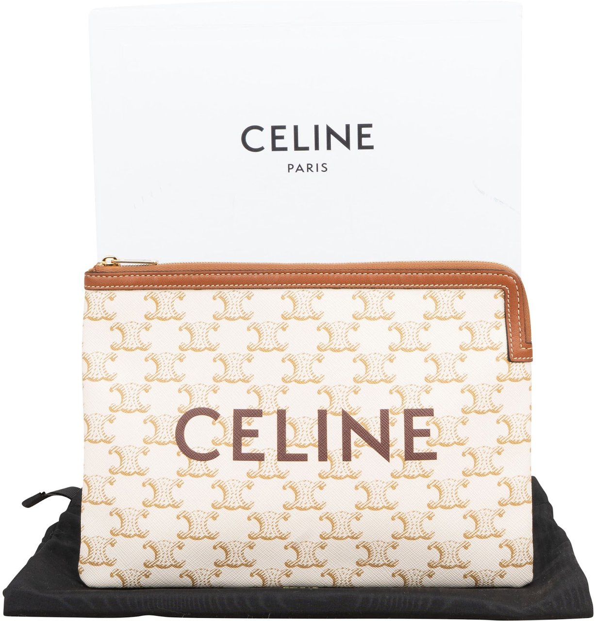 Celine Triomphe Monogram Canvas Clutch Wit