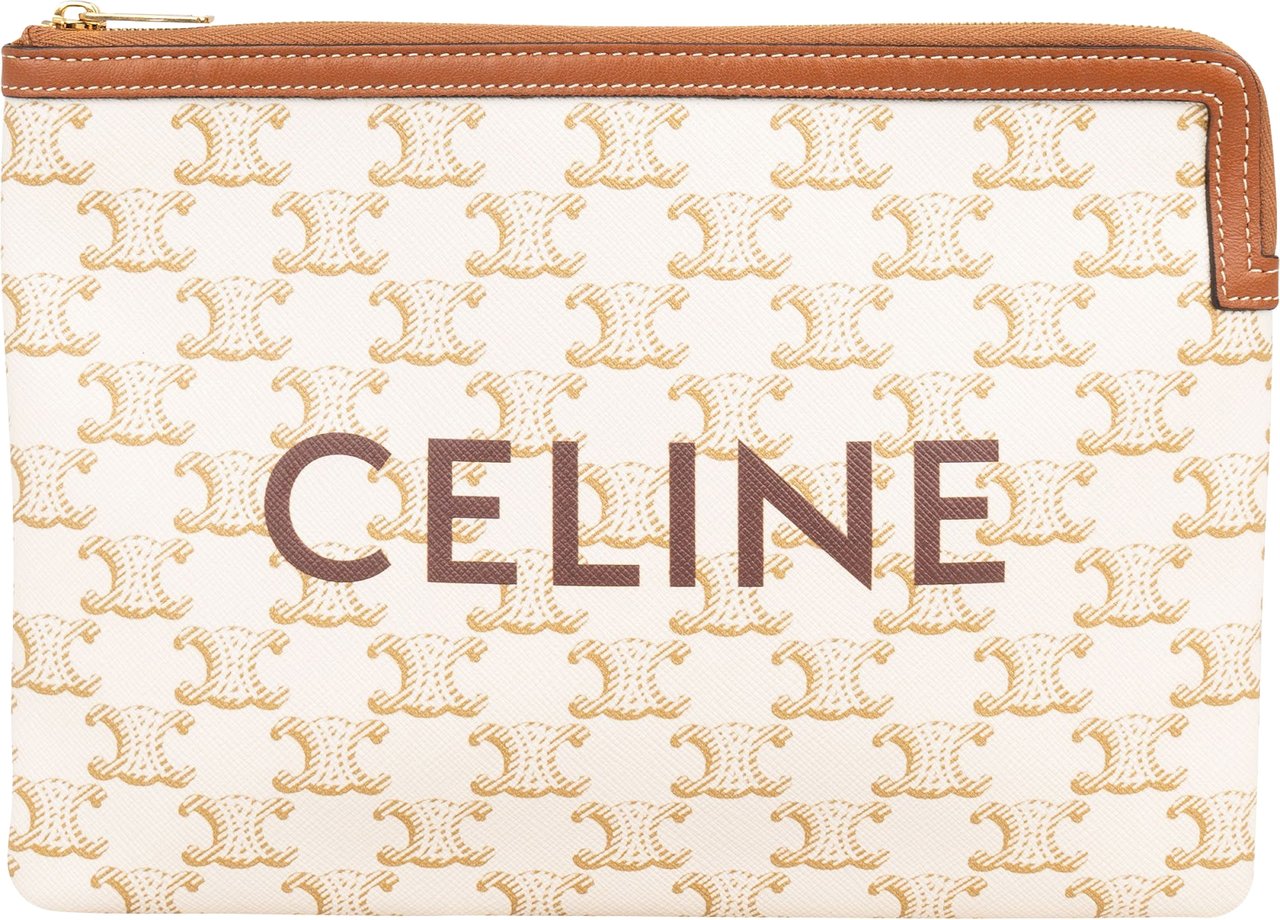 Celine Triomphe Monogram Canvas Clutch Wit