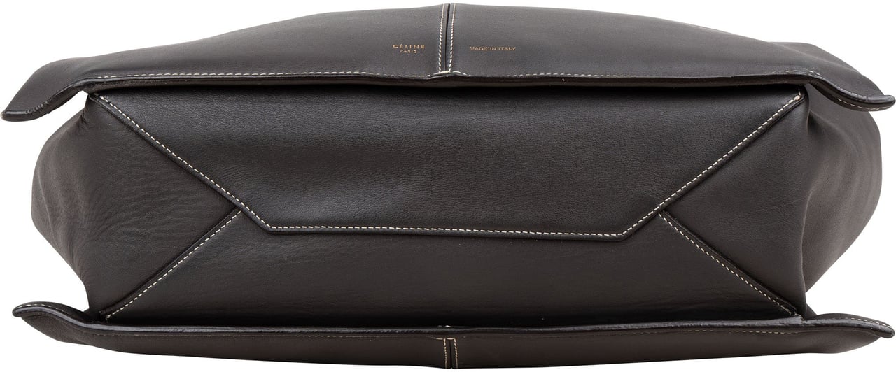 Celine Calfskin Leather Tri-fold Shoulder Bag Donkergrijs