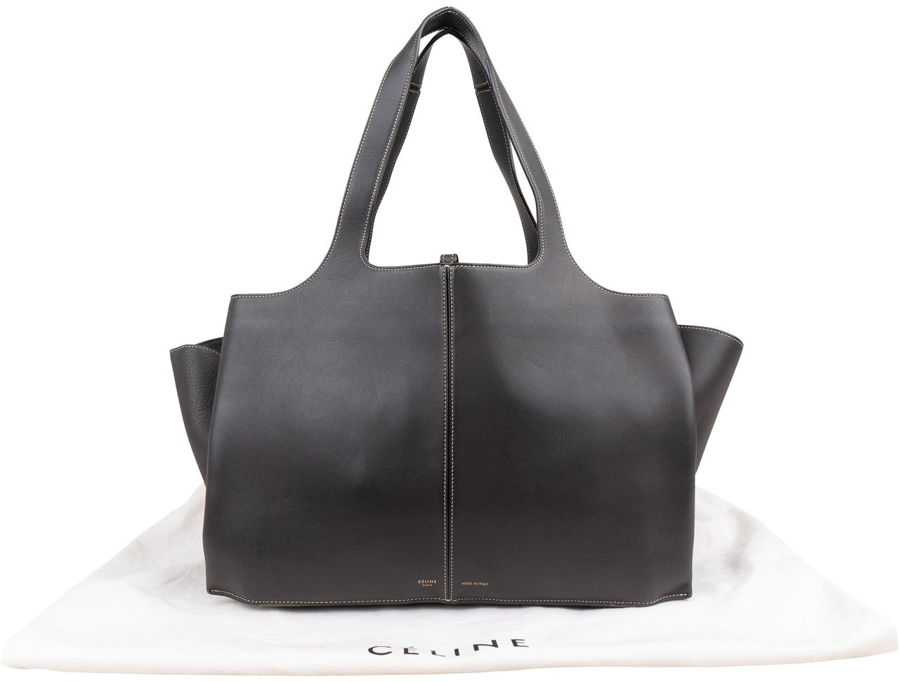 Celine Calfskin Leather Tri-fold Shoulder Bag Donkergrijs
