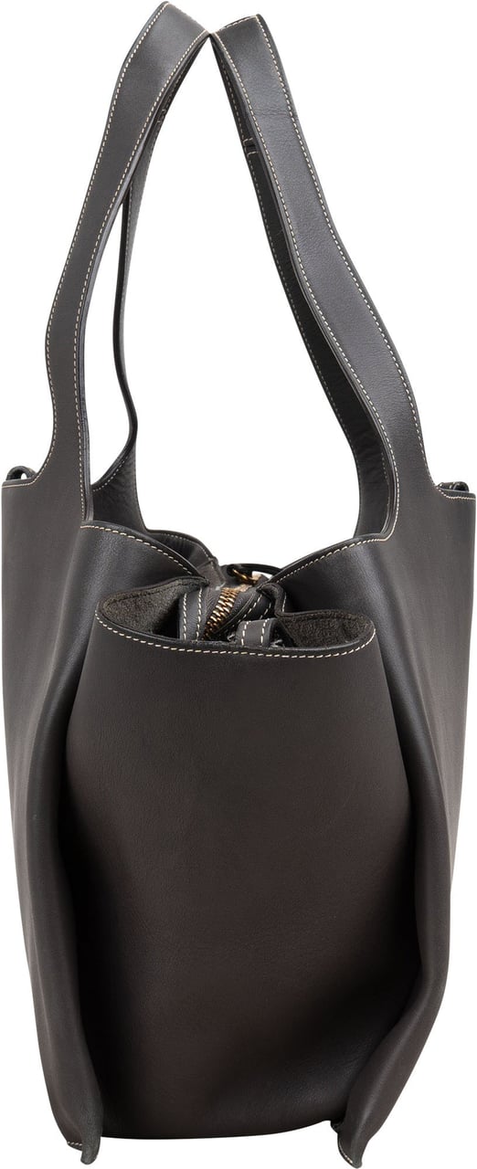 Celine Calfskin Leather Tri-fold Shoulder Bag Donkergrijs