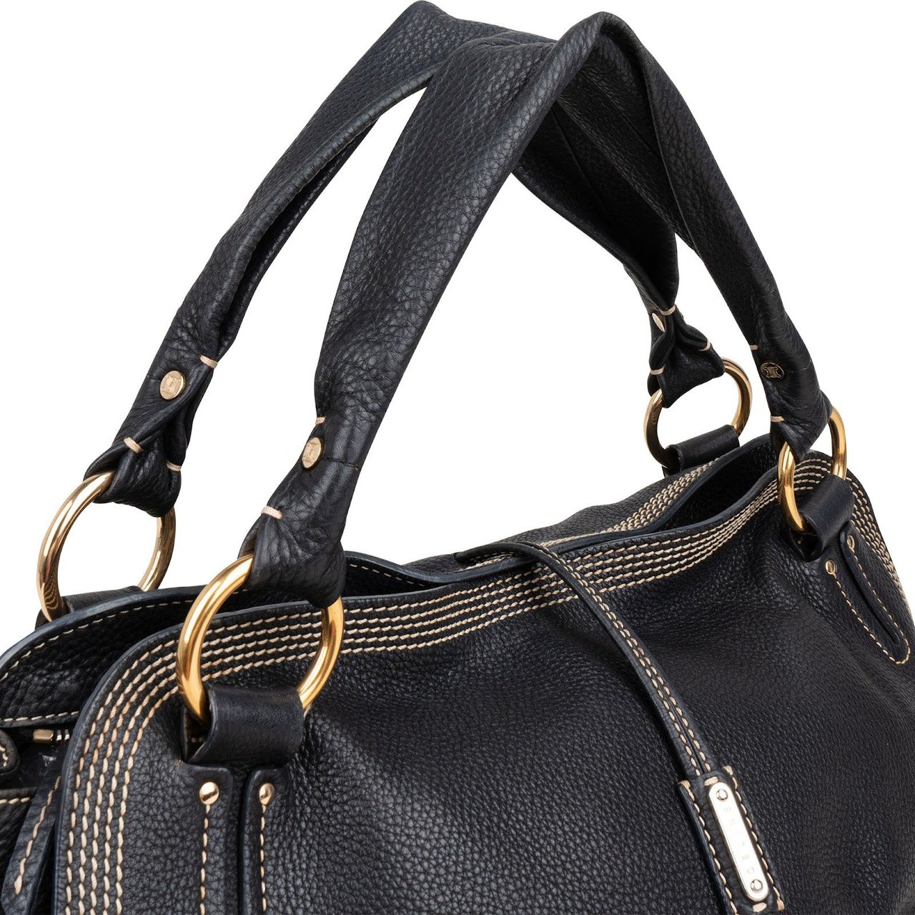Celine Pebbled Leather Bittersweet Handbag Zwart