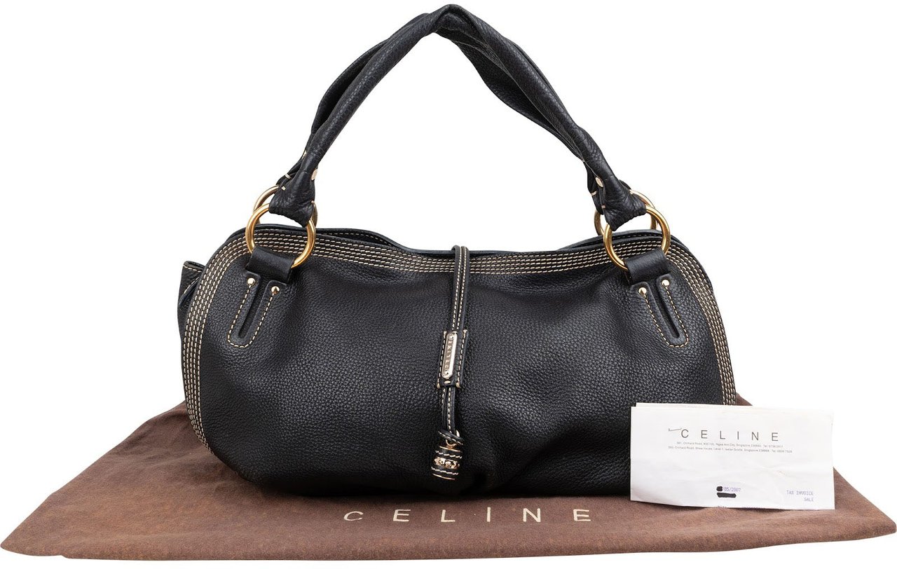Celine Pebbled Leather Bittersweet Handbag Zwart