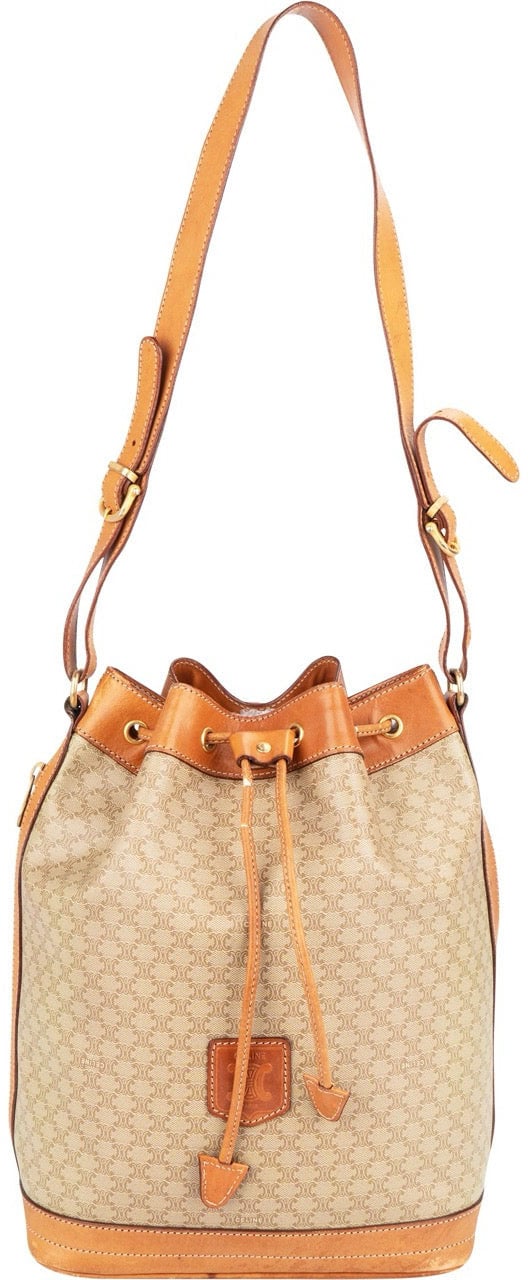 Celine Macadam Canvas Bucket Shoulder Bag Beige