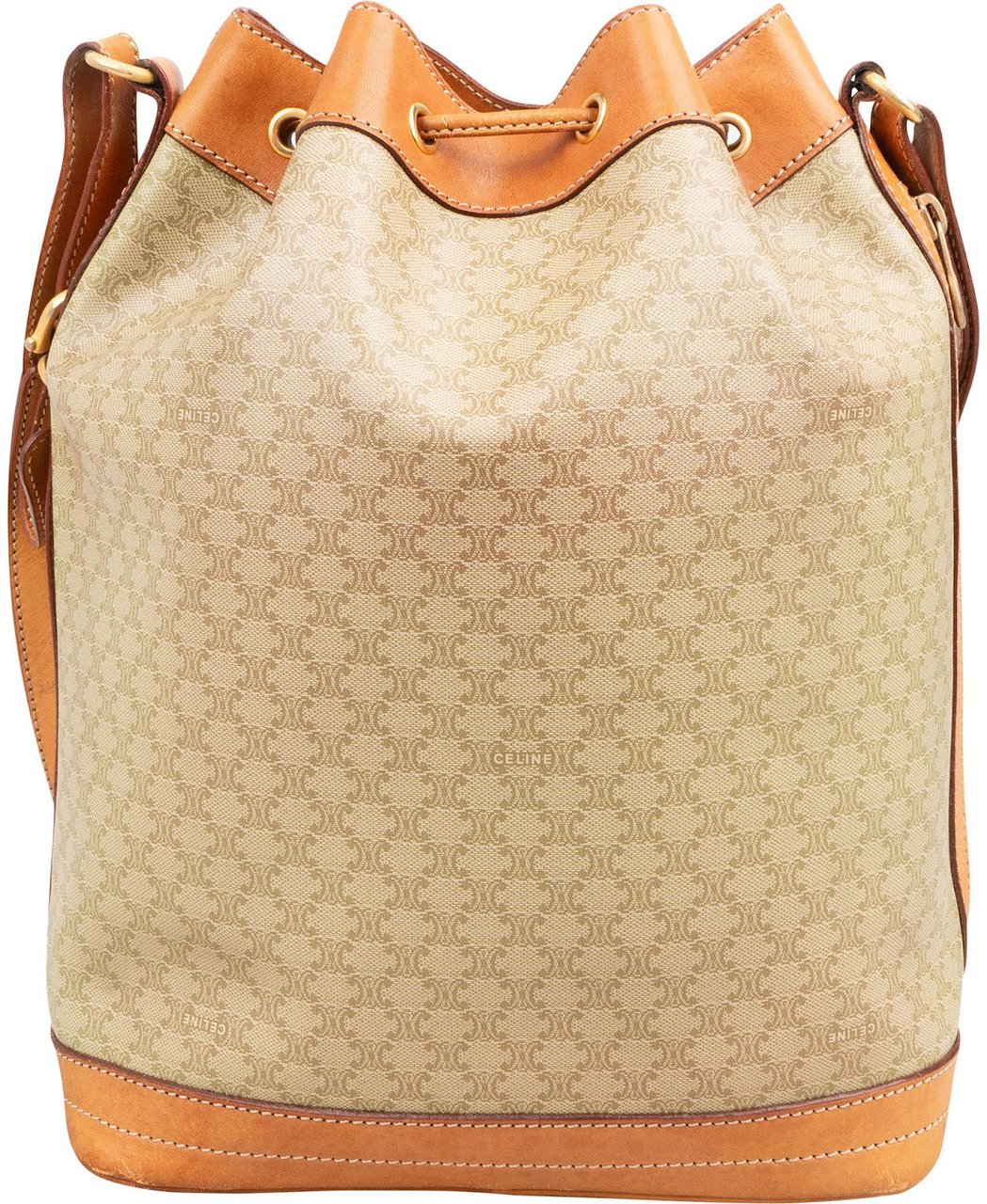 Celine Macadam Canvas Bucket Shoulder Bag Beige