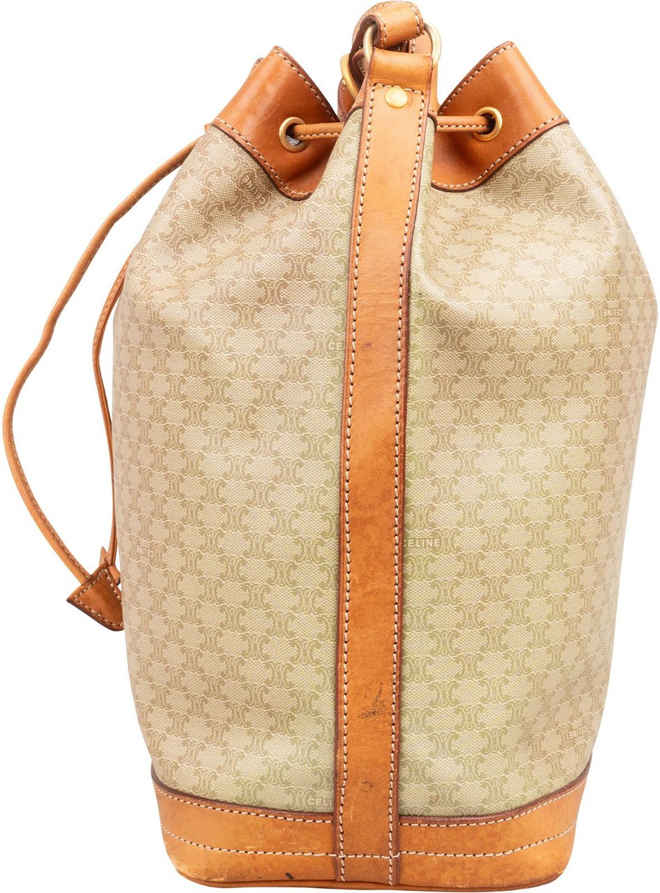 Celine Macadam Canvas Bucket Shoulder Bag Beige