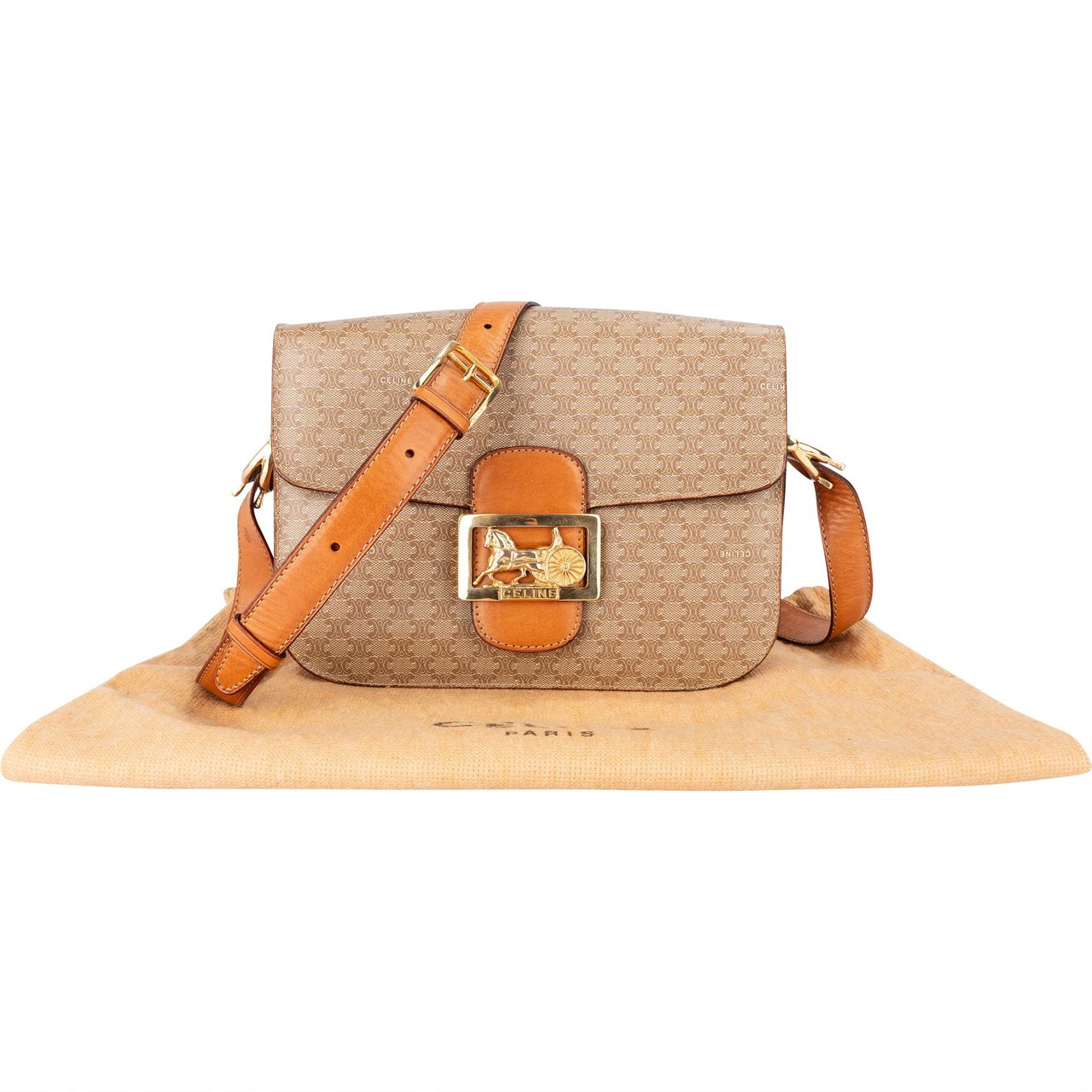 Celine Celine Maccadam Monogram Triomphe Crossbody Bag Bruin