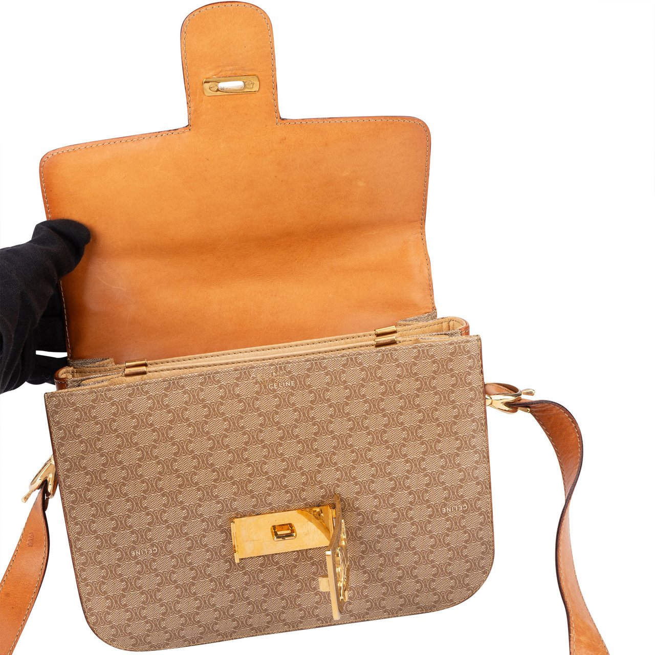 Celine Celine Maccadam Monogram Triomphe Crossbody Bag Bruin