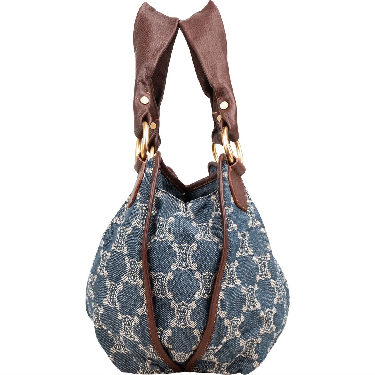 Celine Céline Denim Macadam Monogram Hobo Shoulder Bag Blauw