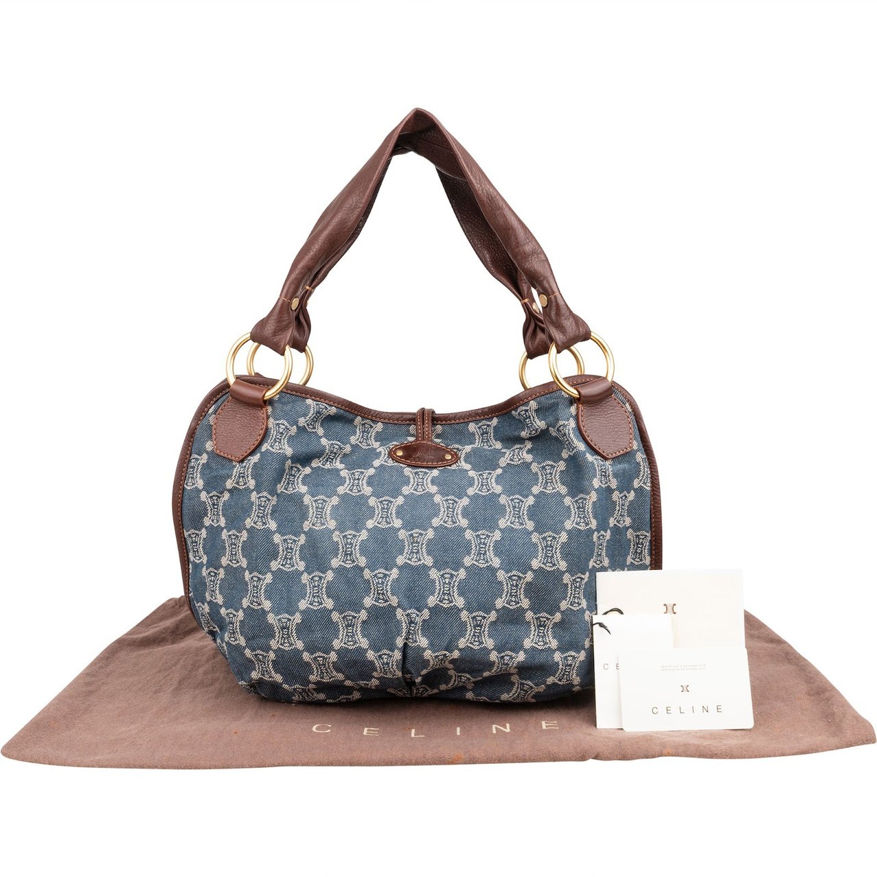Celine Céline Denim Macadam Monogram Hobo Shoulder Bag Blauw