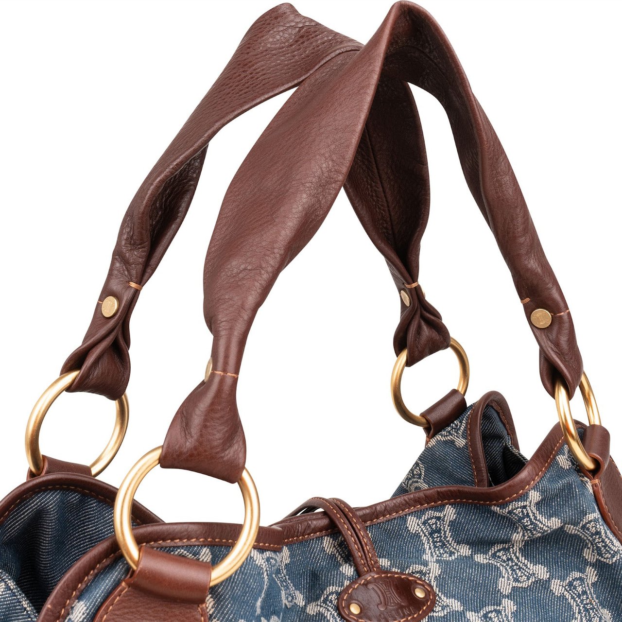 Celine Céline Denim Macadam Monogram Hobo Shoulder Bag Blauw