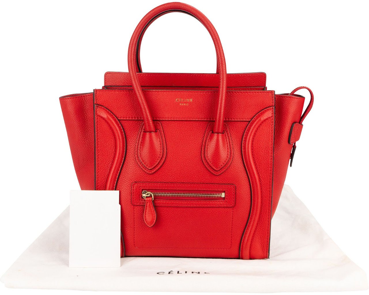 Celine Céline Drummed Calfskin Nano Luggage Tote Handbag Rood
