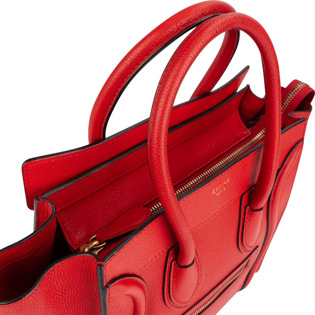 Celine Céline Drummed Calfskin Nano Luggage Tote Handbag Rood