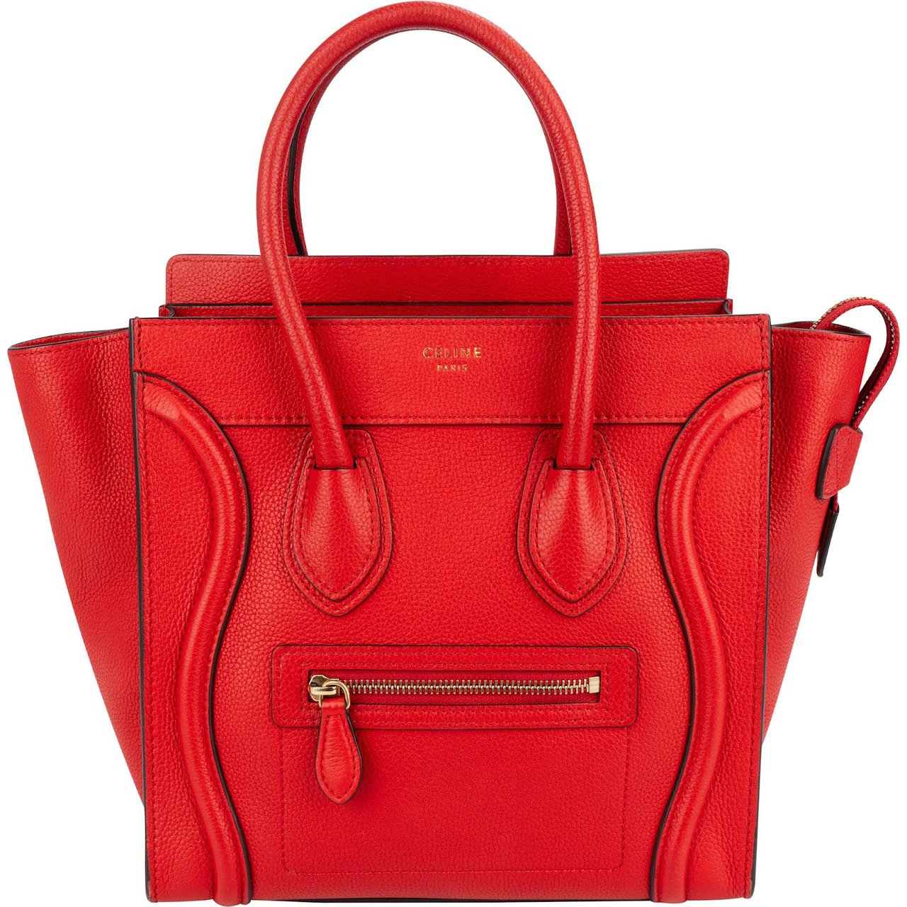Celine Céline Drummed Calfskin Nano Luggage Tote Handbag Rood