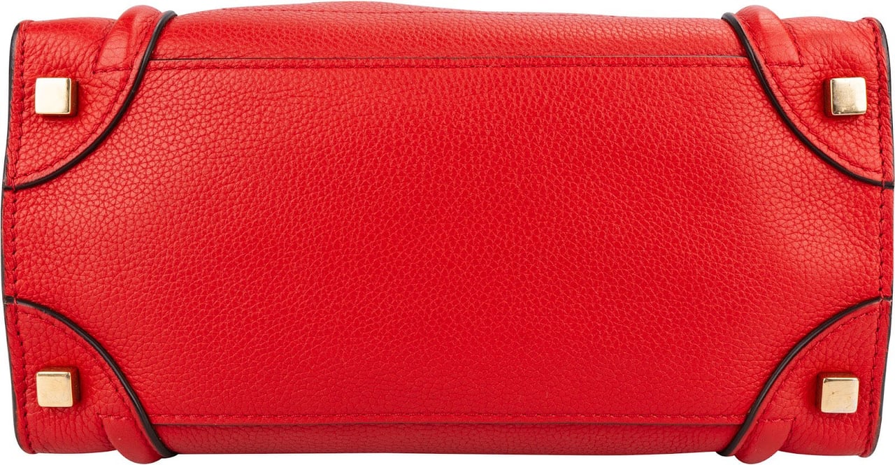 Celine Céline Drummed Calfskin Nano Luggage Tote Handbag Rood