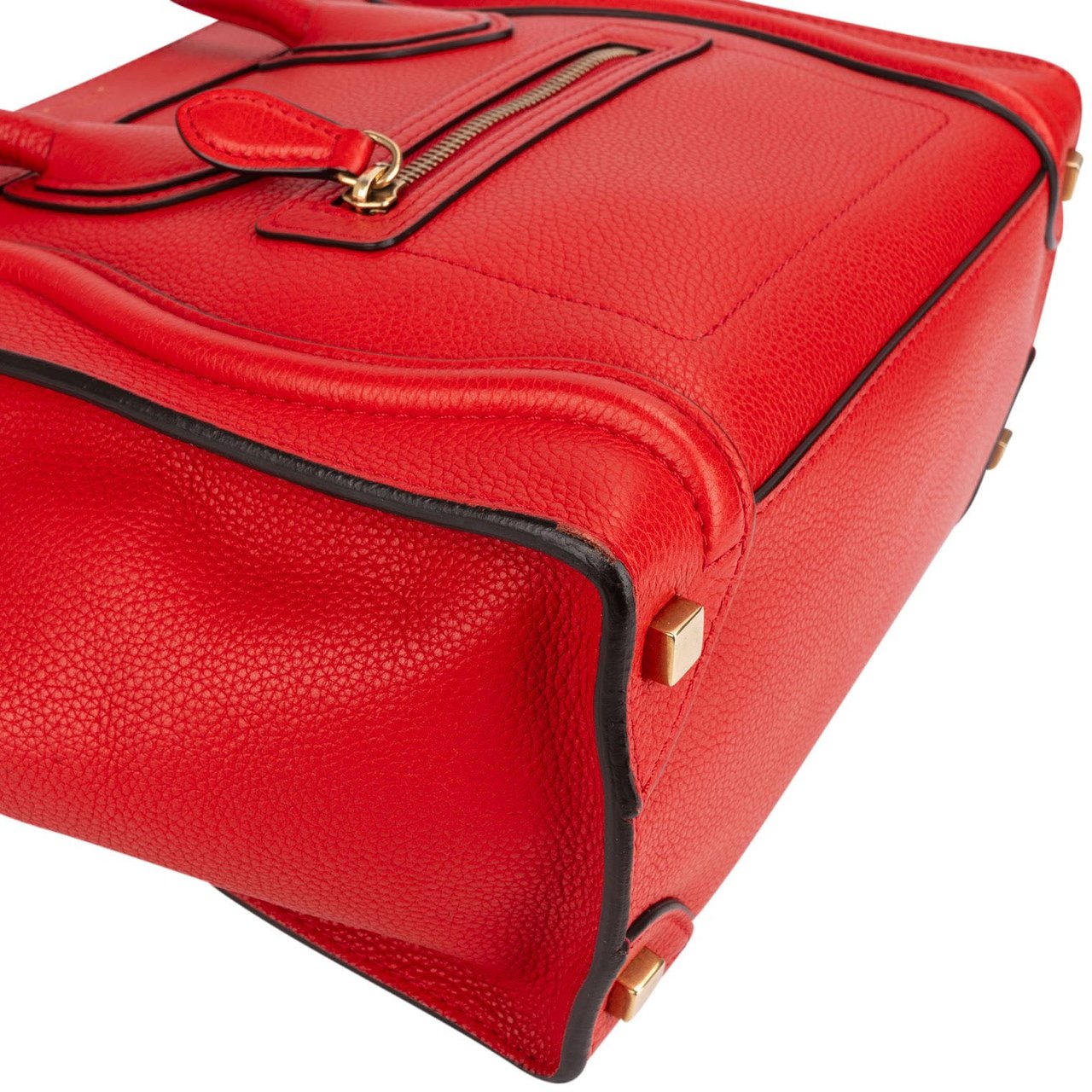 Celine Céline Drummed Calfskin Nano Luggage Tote Handbag Rood
