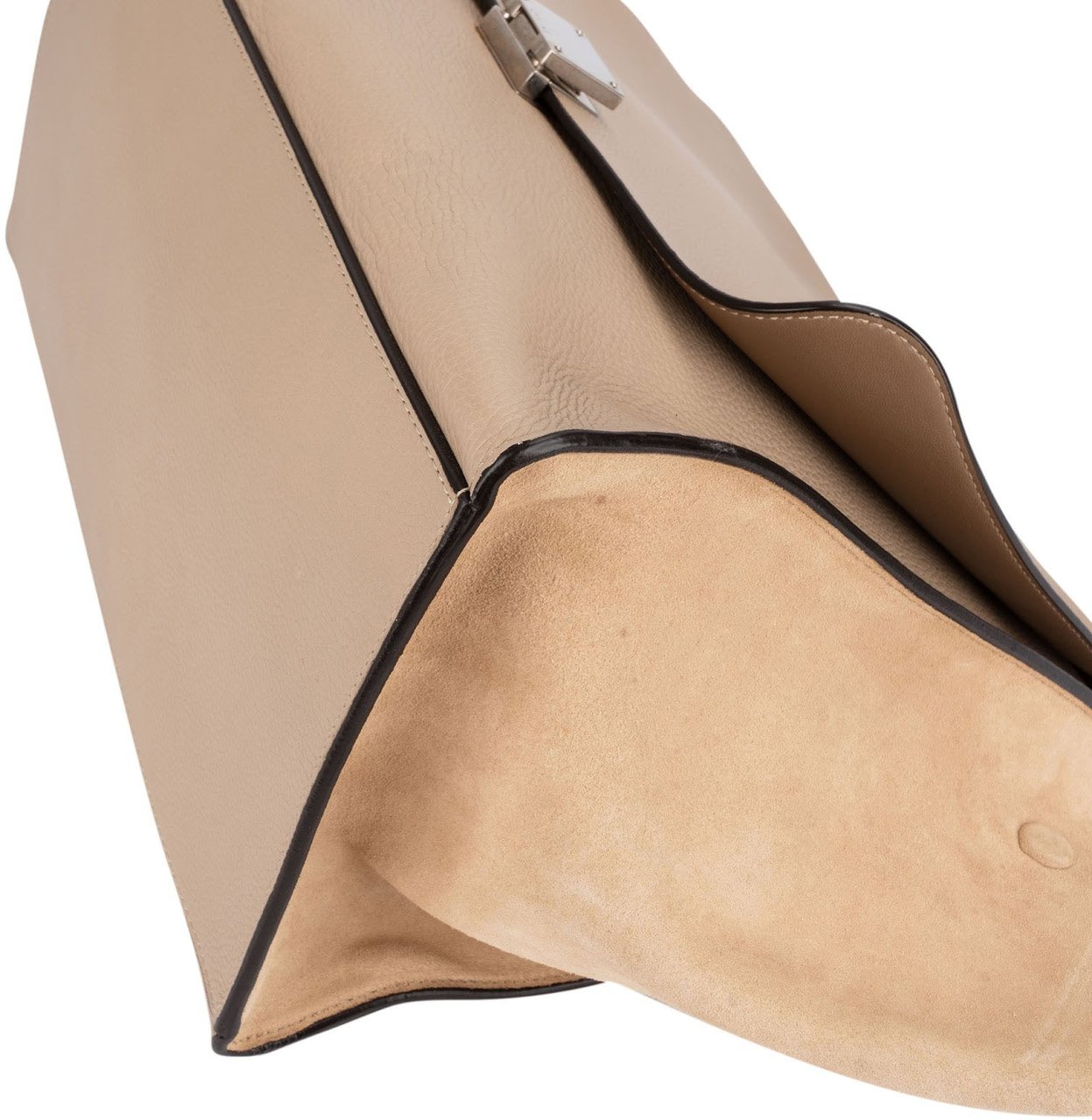 Celine Céline Grained Calfskin Suede Trapeze Handbag Beige