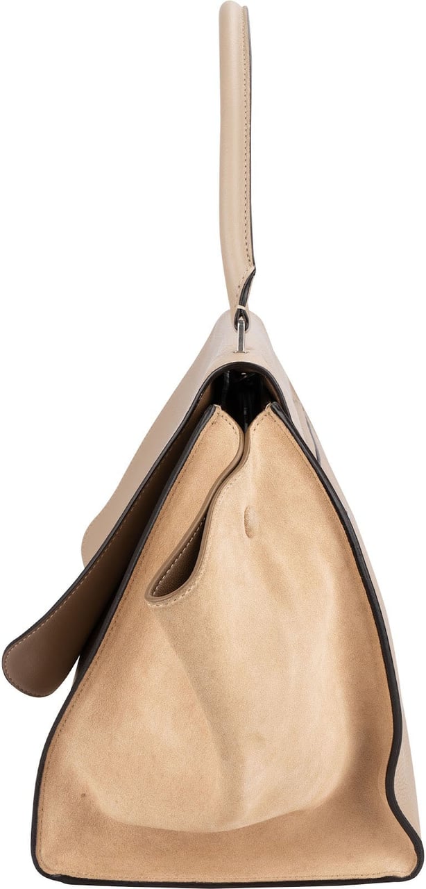Celine Céline Grained Calfskin Suede Trapeze Handbag Beige
