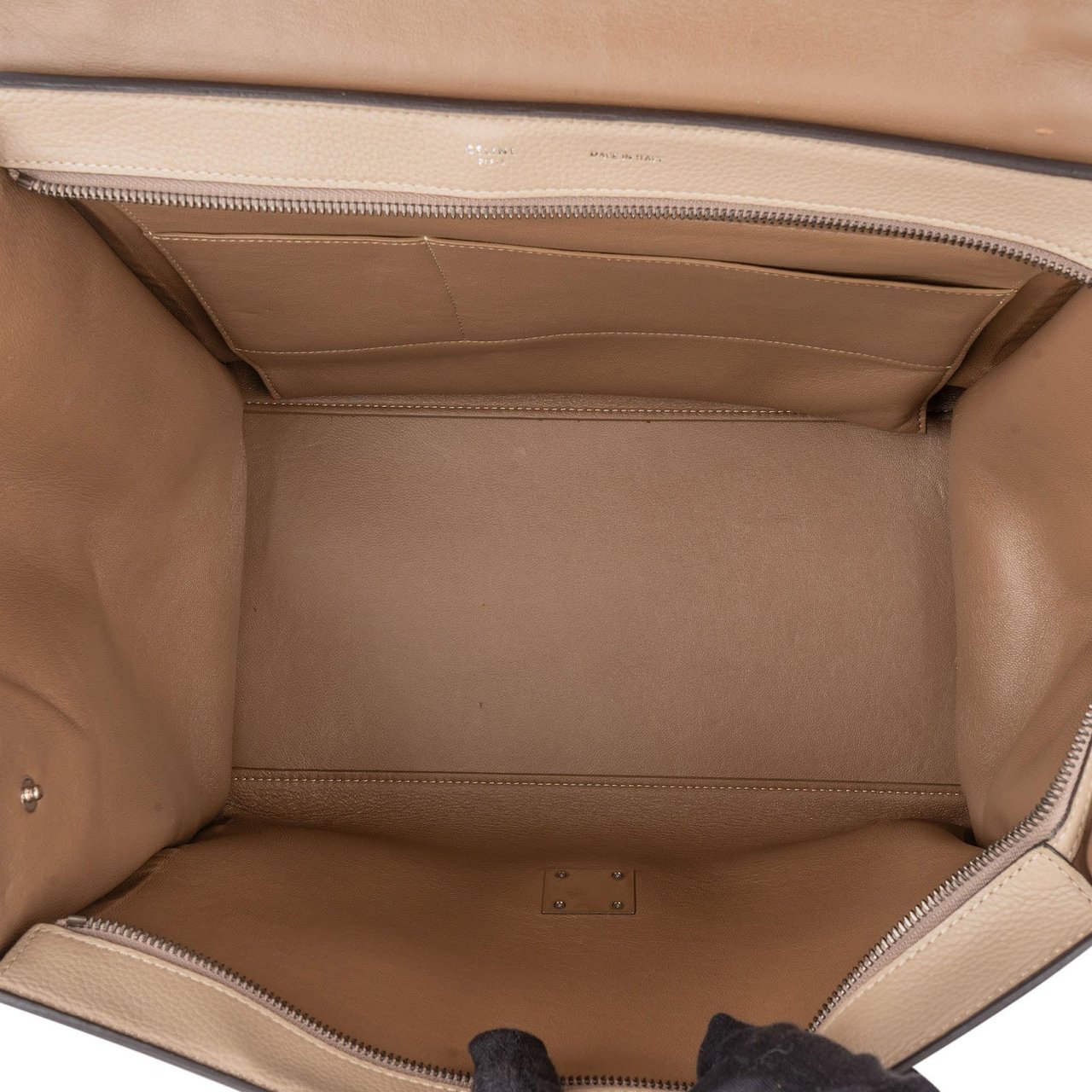 Celine Céline Grained Calfskin Suede Trapeze Handbag Beige