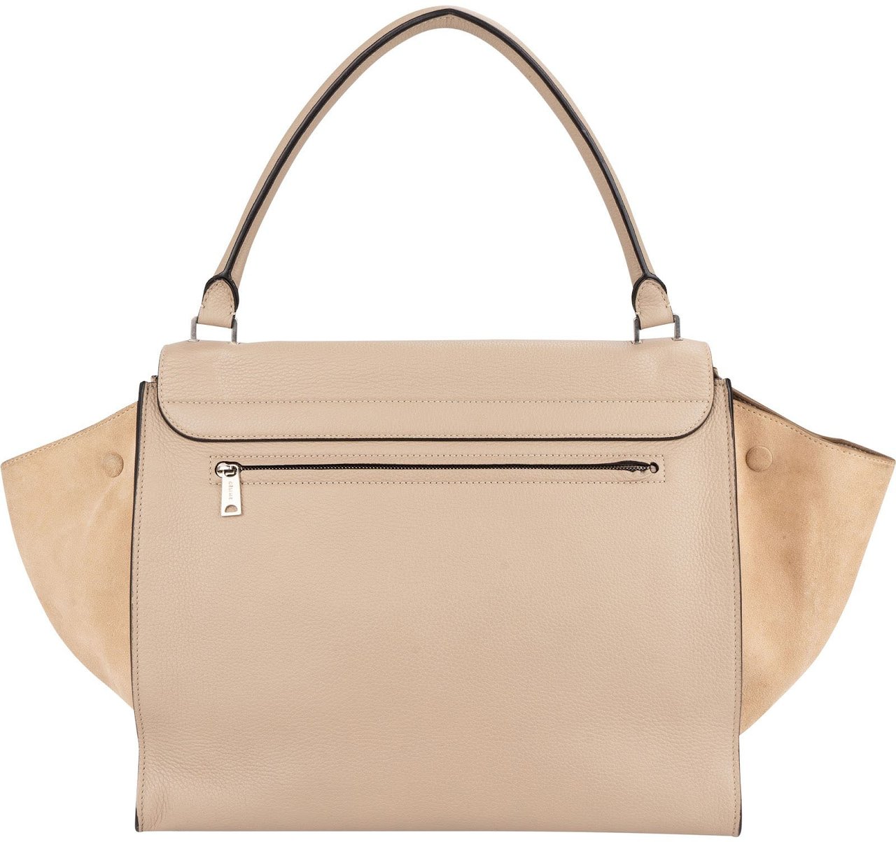 Celine Céline Grained Calfskin Suede Trapeze Handbag Beige