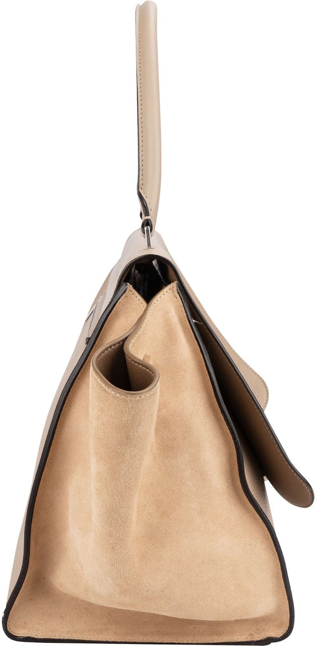 Celine Céline Grained Calfskin Suede Trapeze Handbag Beige