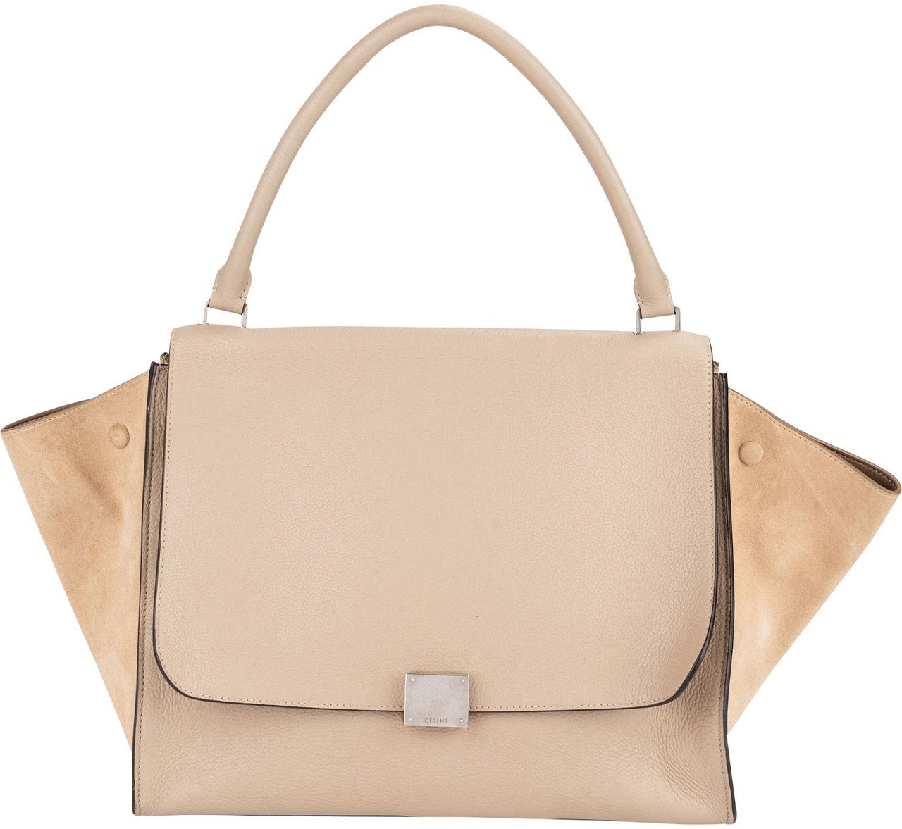 Celine Céline Grained Calfskin Suede Trapeze Handbag Beige