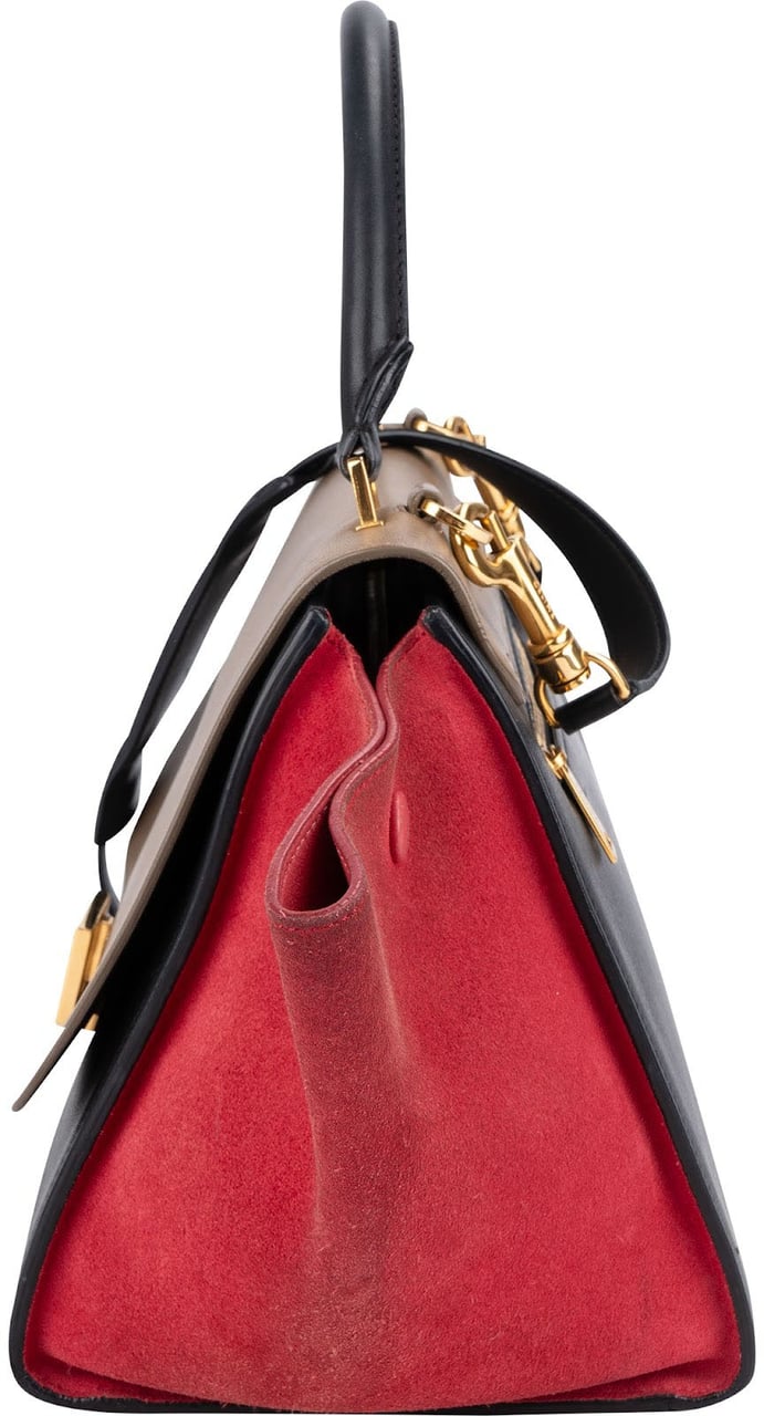 Celine Tricolor Suede Leather Trapeze Handbag Zwart