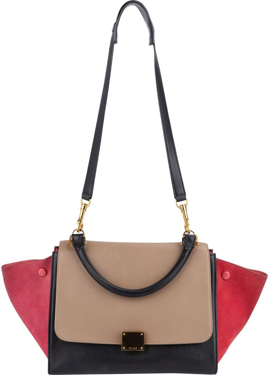 Celine Tricolor Suede Leather Trapeze Handbag Zwart
