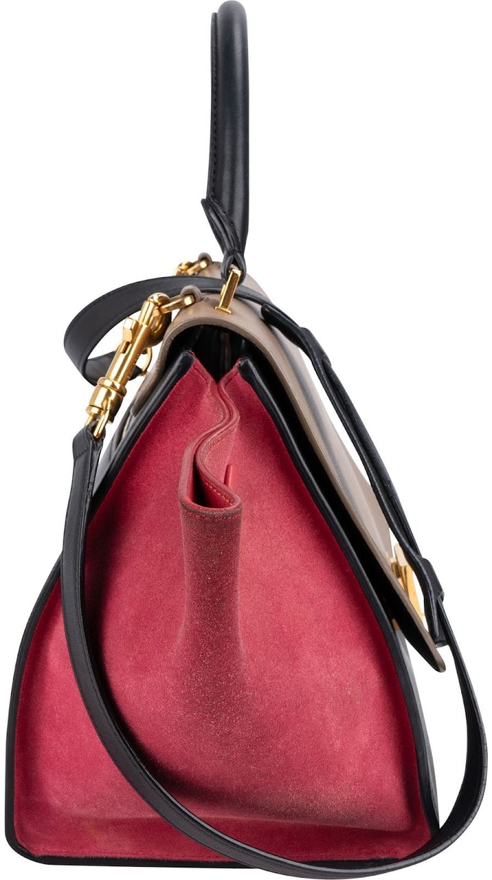 Celine Tricolor Suede Leather Trapeze Handbag Zwart