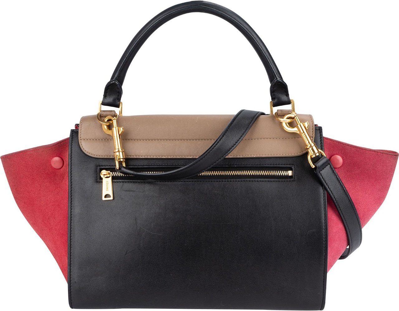 Celine Tricolor Suede Leather Trapeze Handbag Zwart