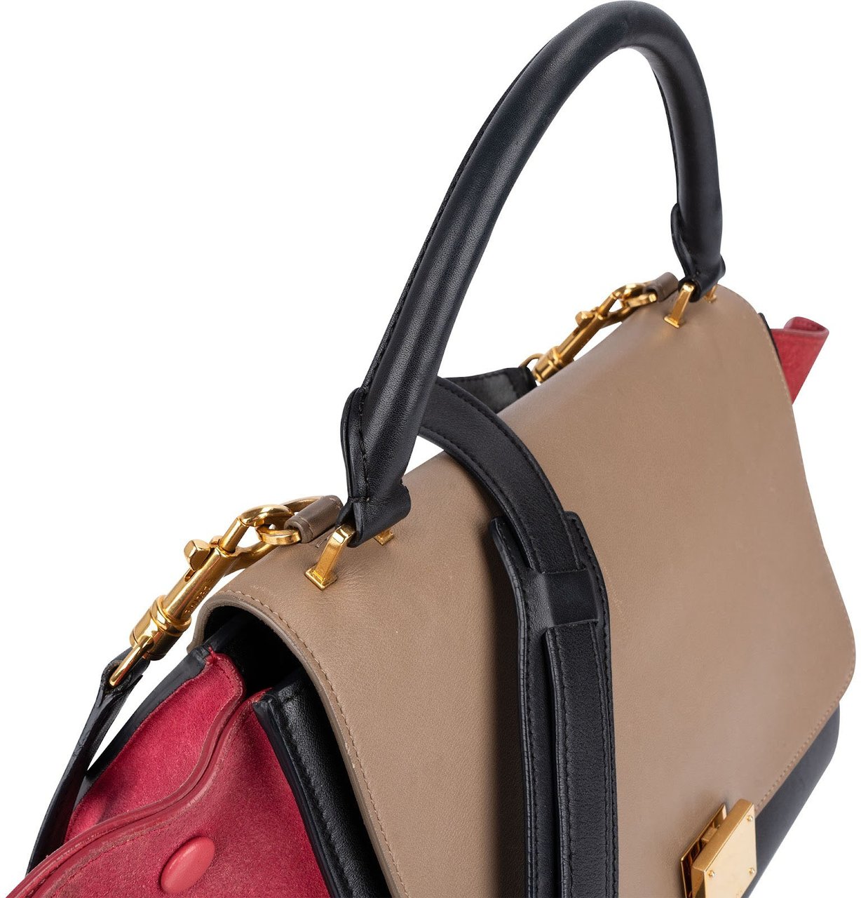 Celine Tricolor Suede Leather Trapeze Handbag Zwart